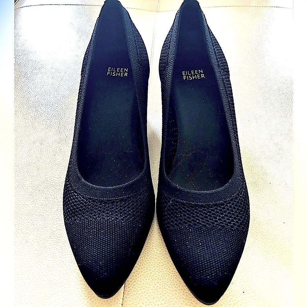 Eileen Fisher Vero Cuoio Pumps 10 Black Knit Heels Stretch Traditional Classic